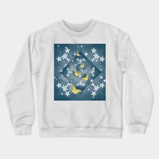 Gold butterflies and white flowers Crewneck Sweatshirt